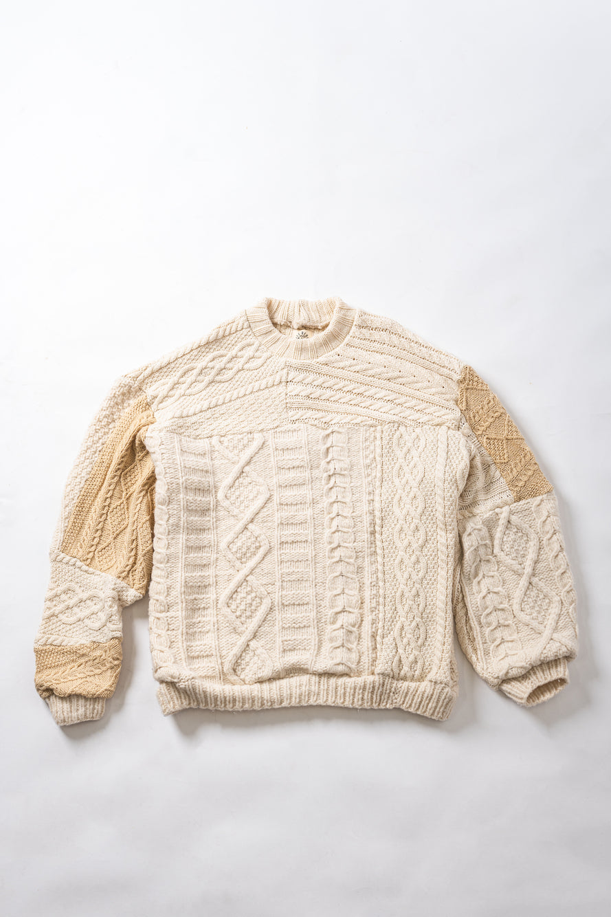 【REMAKEBYK×StyleReborn】Remake Long Fisherman Knit Sweater Ecru×Beige