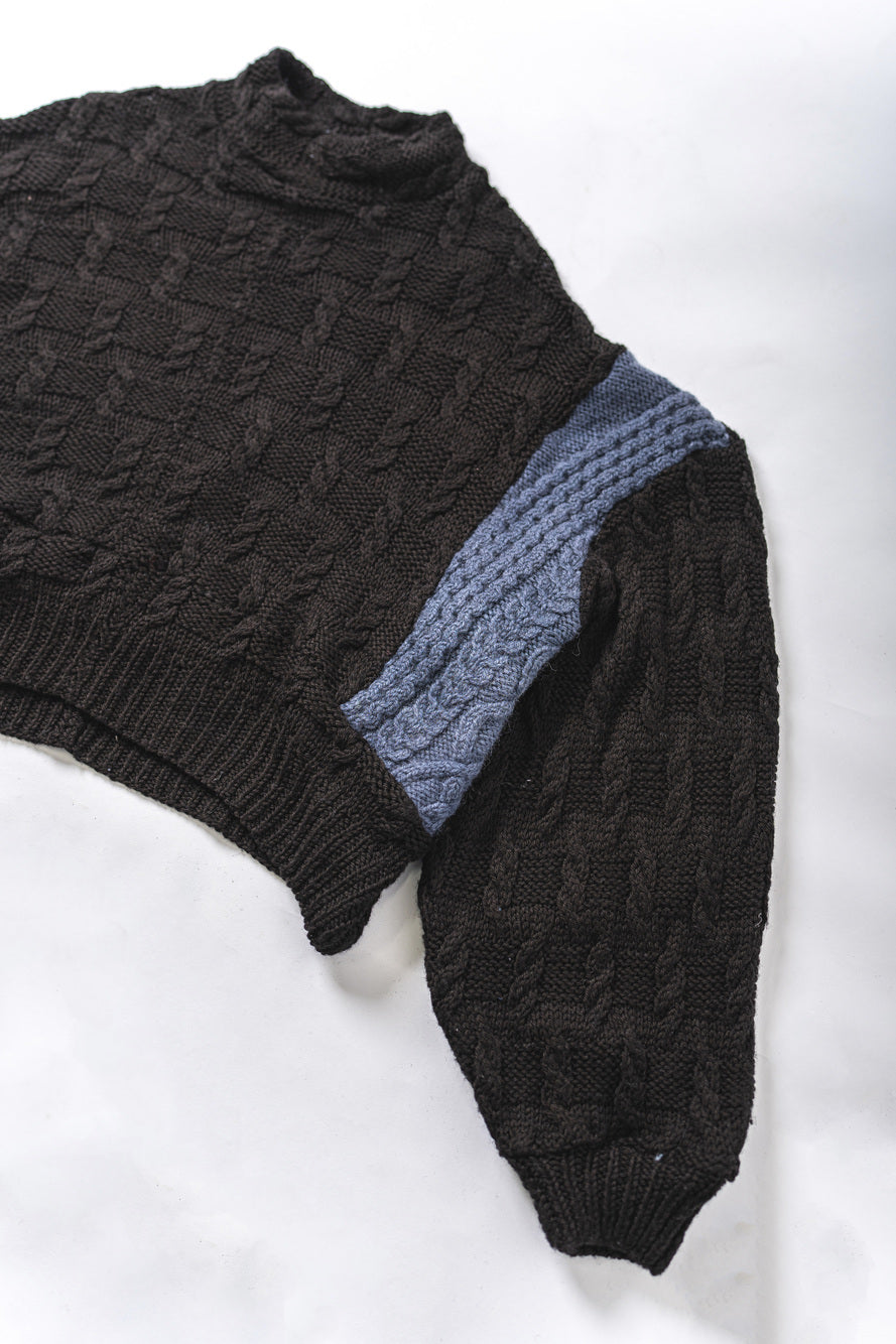 【REMAKEBYK×StyleReborn】Remake Cropped Fisherman Knit Sweater Black×Blue