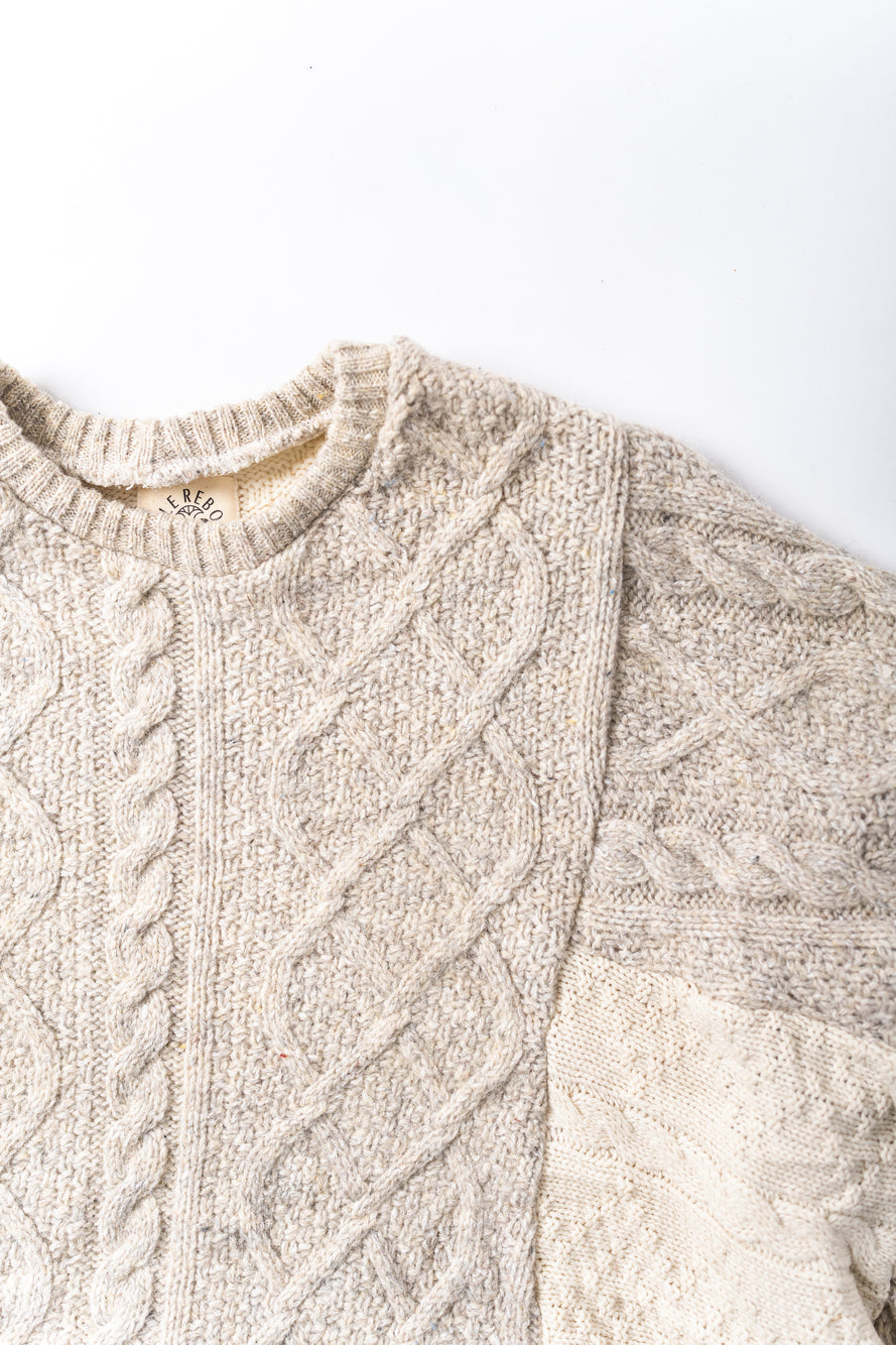 【REMAKEBYK×StyleReborn】Remake Long Fisherman Knit Sweater Ecru×Gray