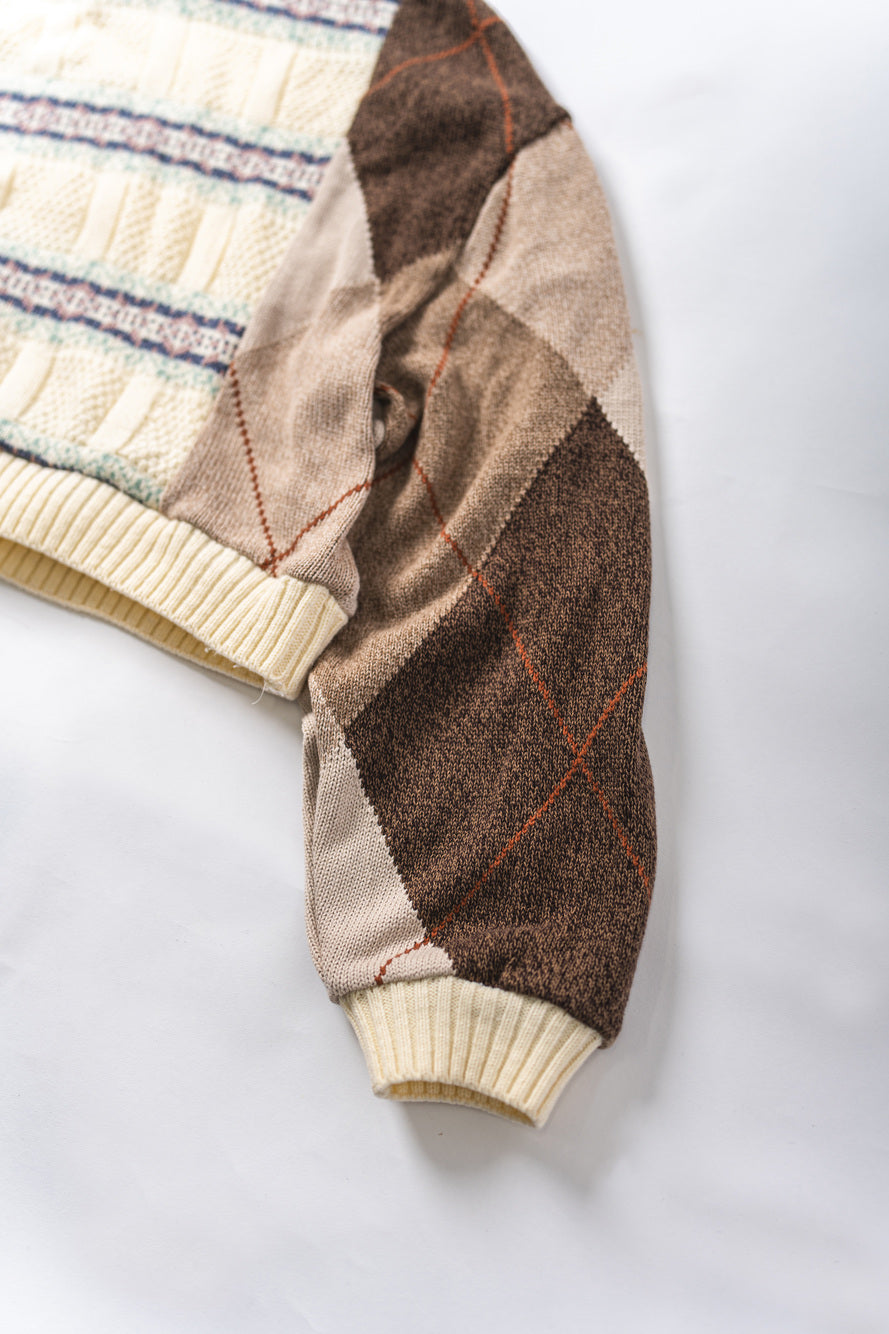 【REMAKEBYK×StyleReborn】Remake Cropped Knit Sweater White×Brown×Horizontal Stripe