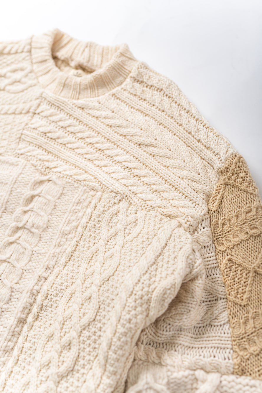 【REMAKEBYK×StyleReborn】Remake Long Fisherman Knit Sweater Ecru×Beige