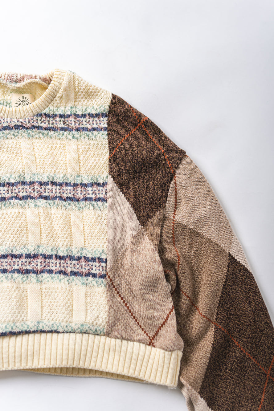 【REMAKEBYK×StyleReborn】Remake Cropped Knit Sweater White×Brown×Horizontal Stripe