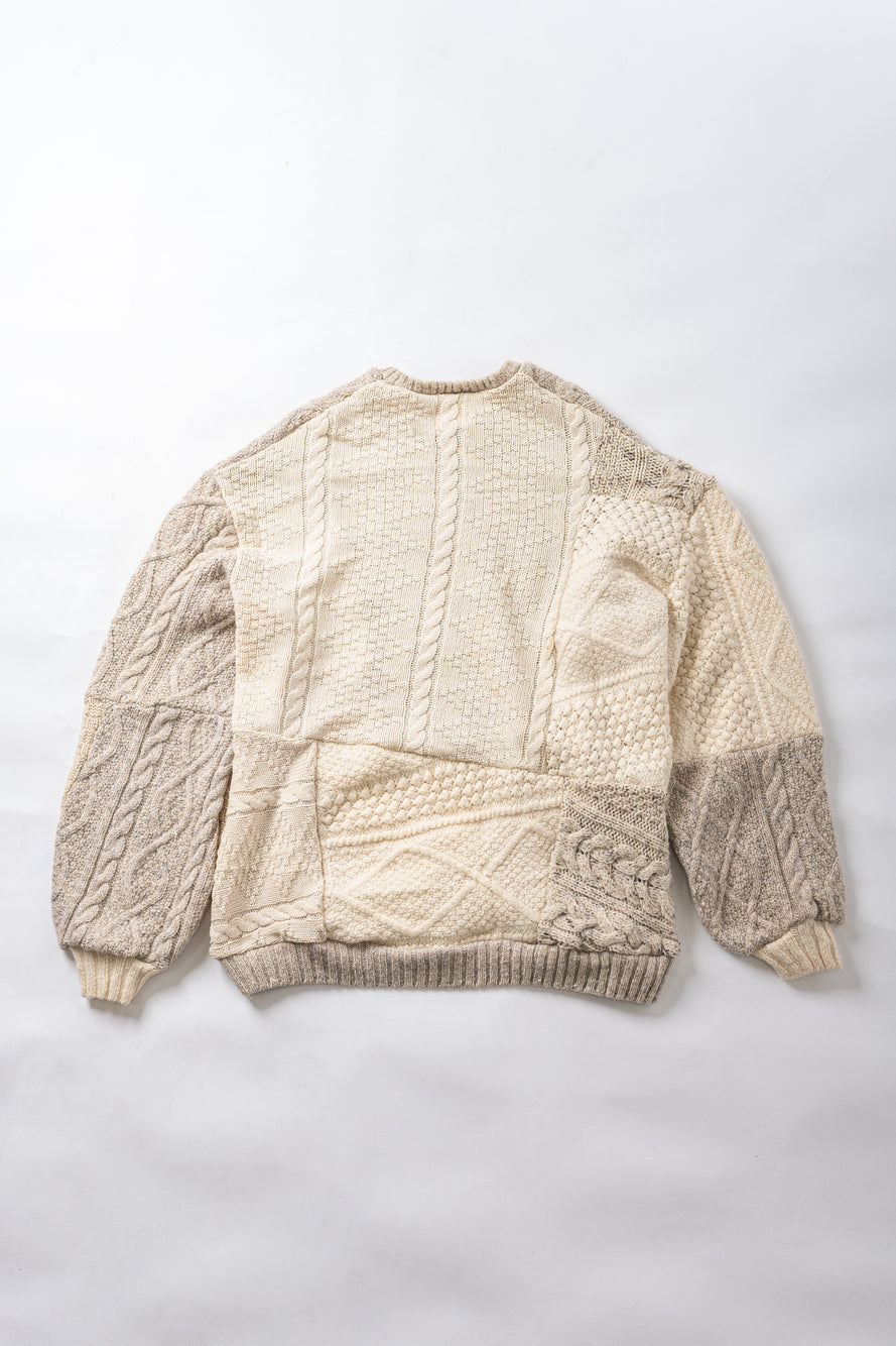 【REMAKEBYK×StyleReborn】Remake Long Fisherman Knit Sweater Ecru×Gray