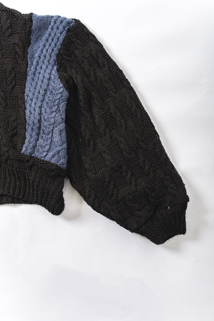 【REMAKEBYK×StyleReborn】Remake Cropped Fisherman Knit Sweater Black×Blue