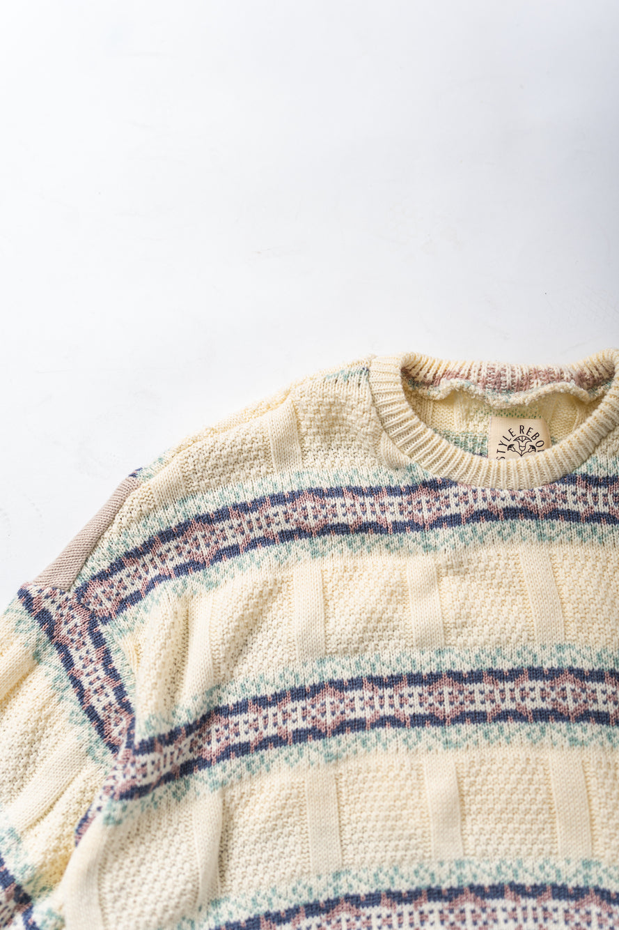 【REMAKEBYK×StyleReborn】Remake Cropped Knit Sweater White×Brown×Horizontal Stripe