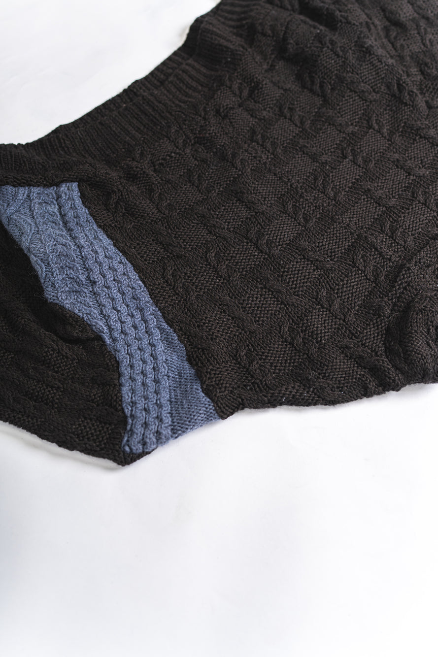 【REMAKEBYK×StyleReborn】Remake Cropped Fisherman Knit Sweater Black×Blue