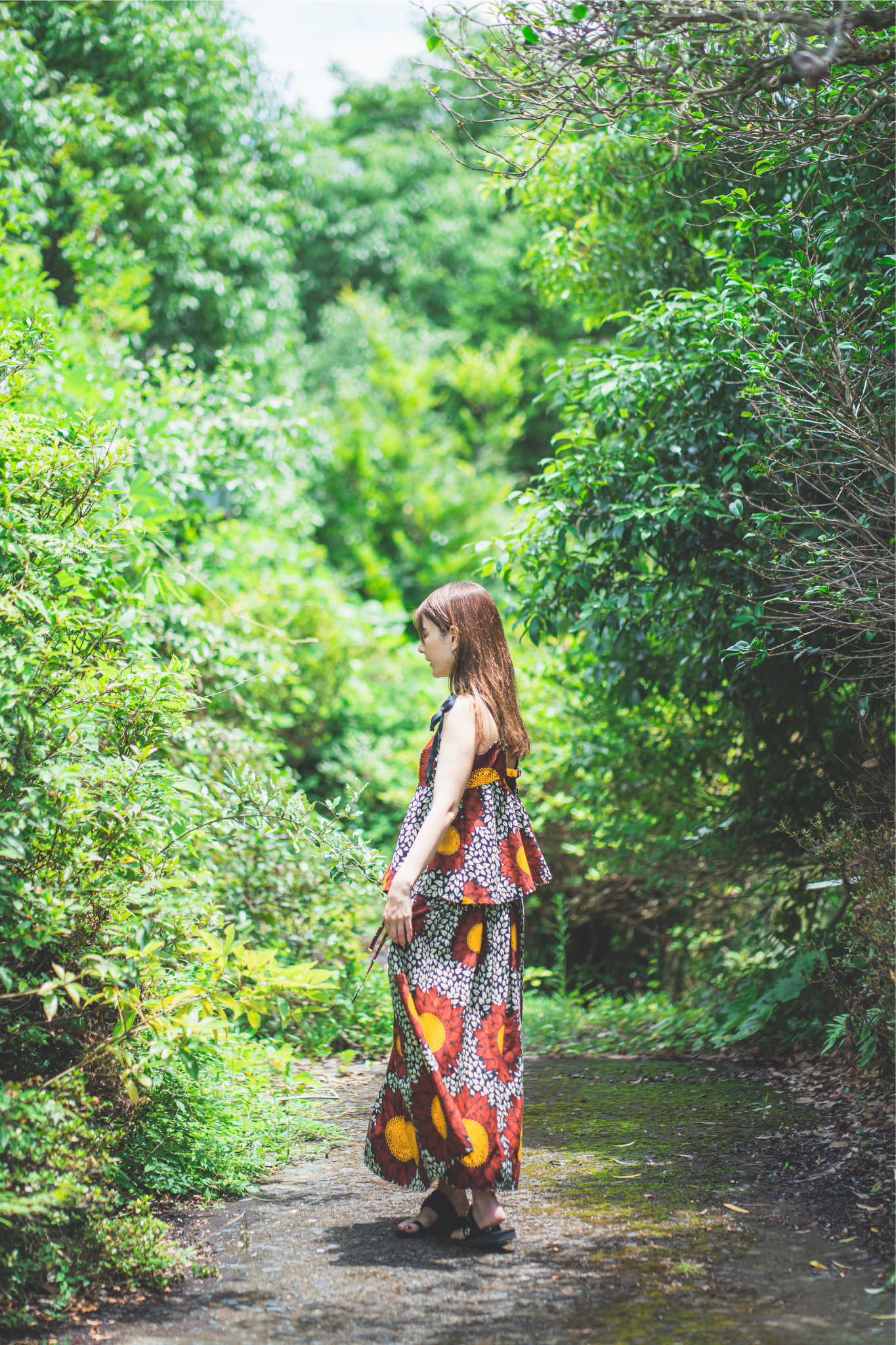 【moyan ecri× StyleReborn】Africa Tuck Gather Skirt Helianthus