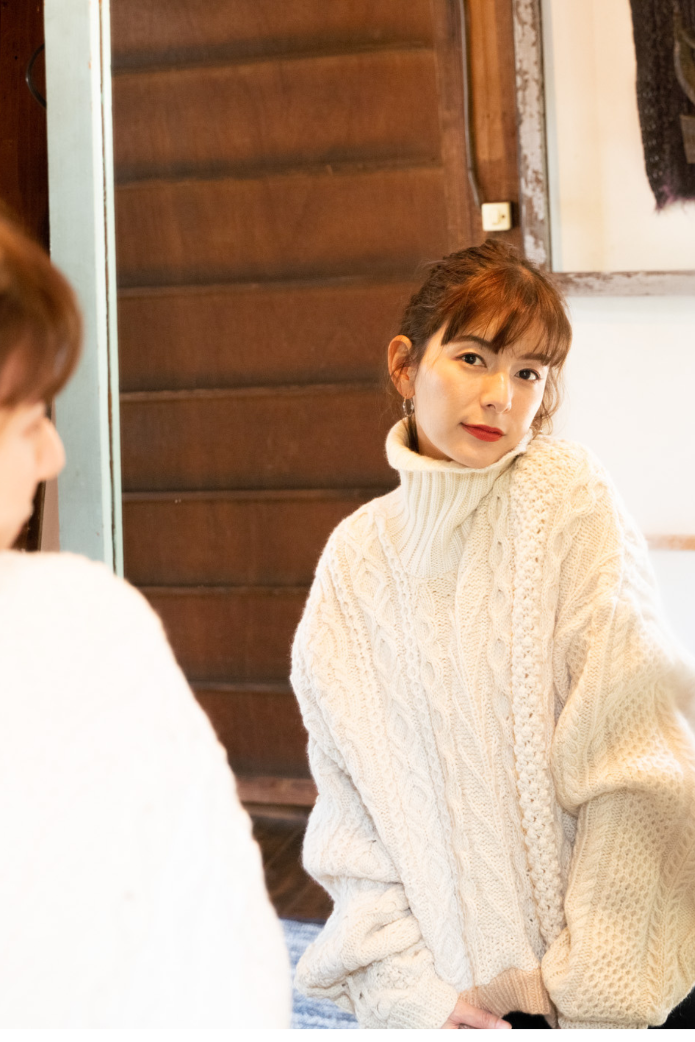 【REMAKEBYK×StyleReborn】Remake Cropped Fisherman Knit Sweater  Ecru×Beige Built-up neckline