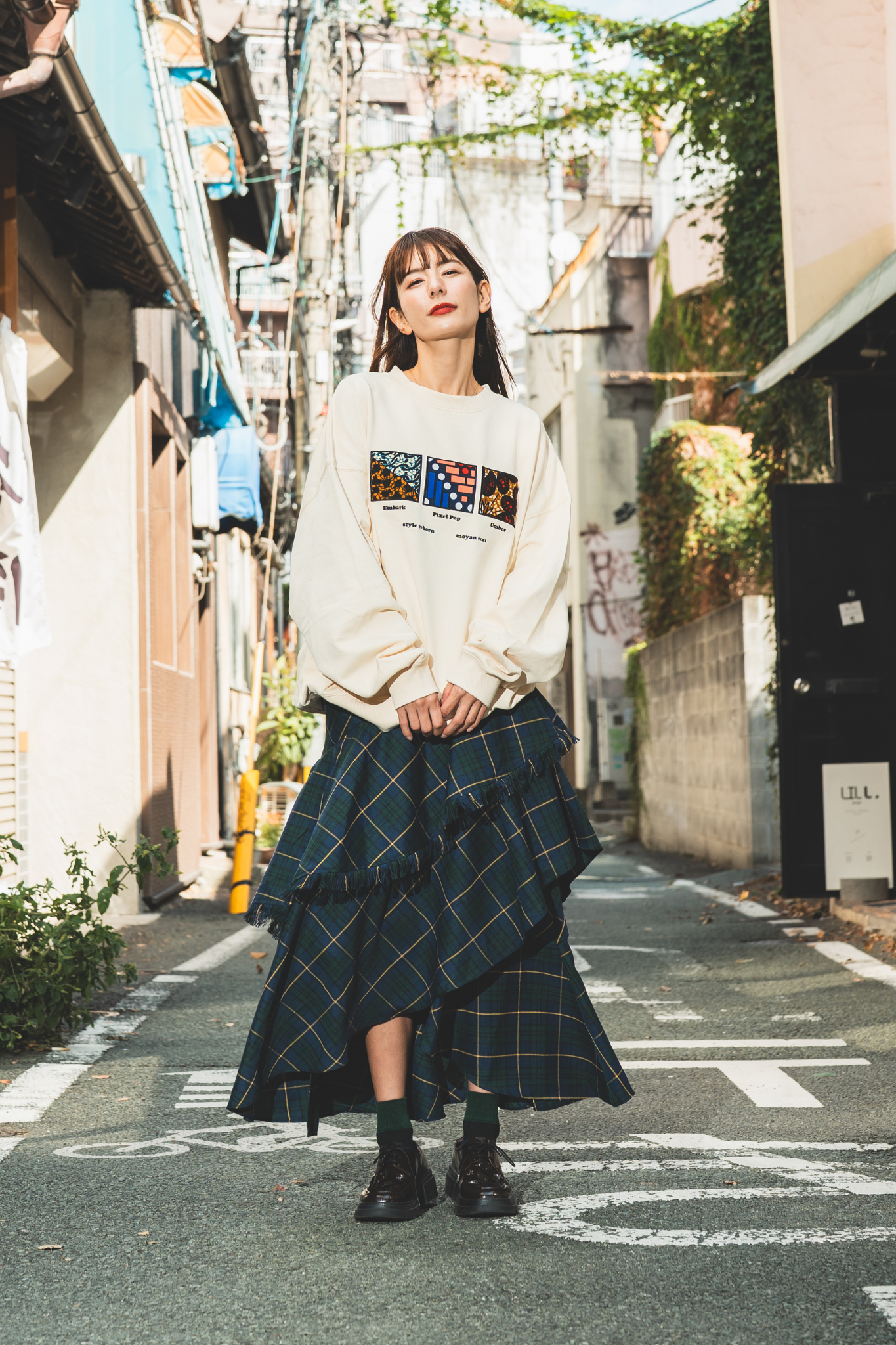 【moyan ecri× StyleReborn】Asymmetry Tiered Check Skirt