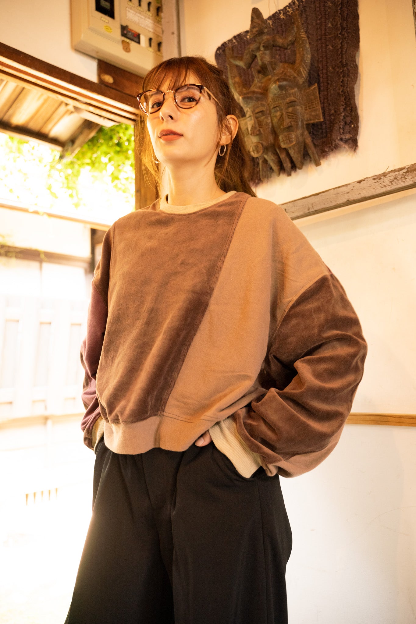 【REMAKEBYK×StyleReborn】Remake Cropped Sweat Brown×Purple