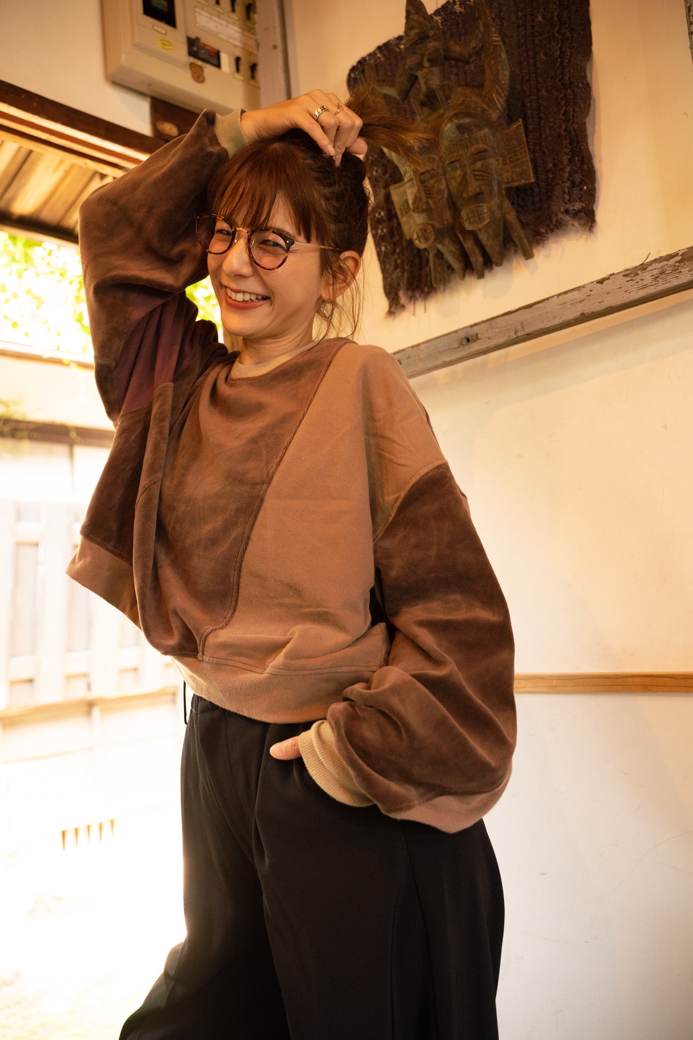 【REMAKEBYK×StyleReborn】Remake Cropped Sweat Brown×Purple