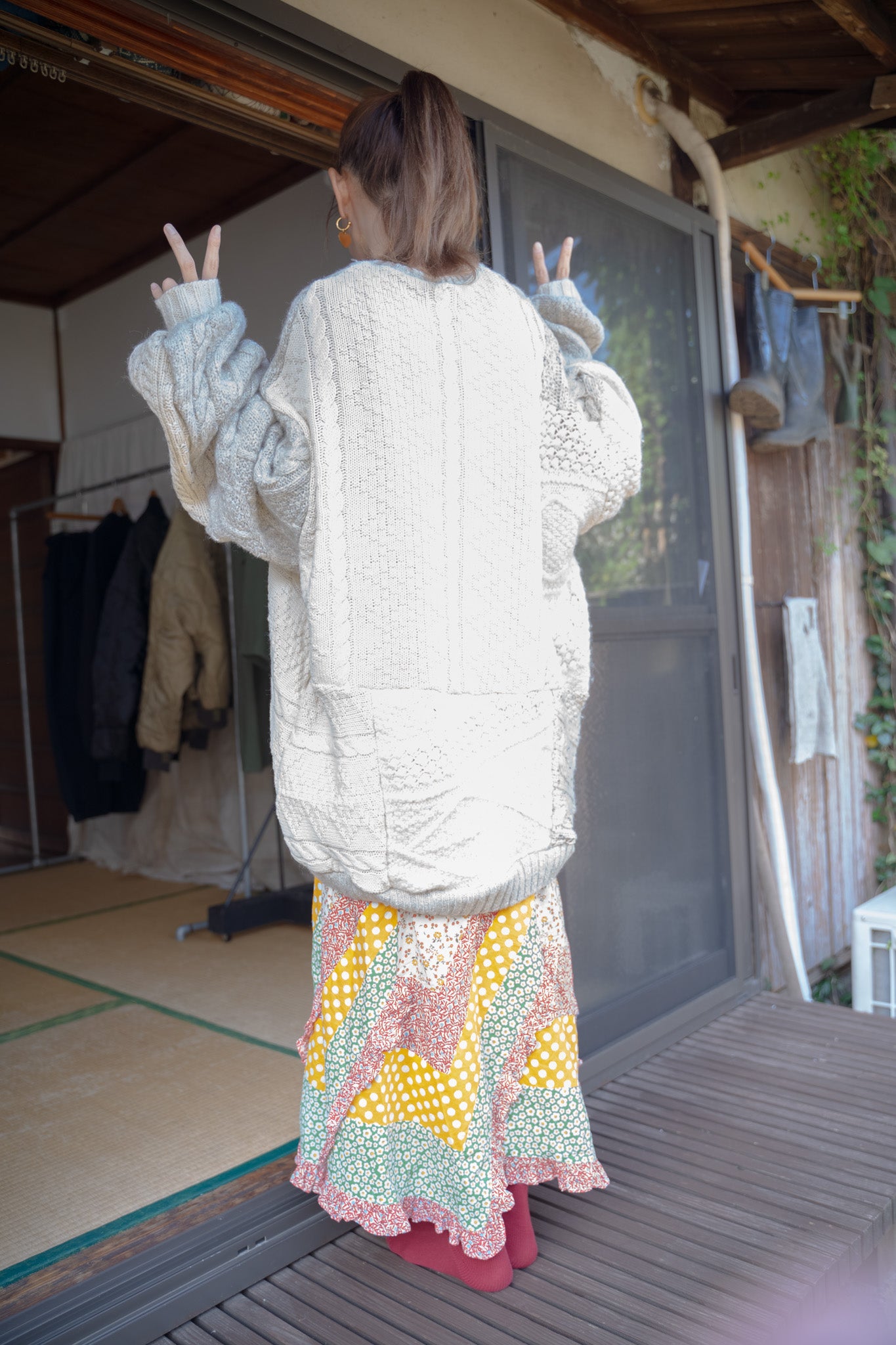 【REMAKEBYK×StyleReborn】Remake Long Fisherman Knit Sweater Ecru×Gray