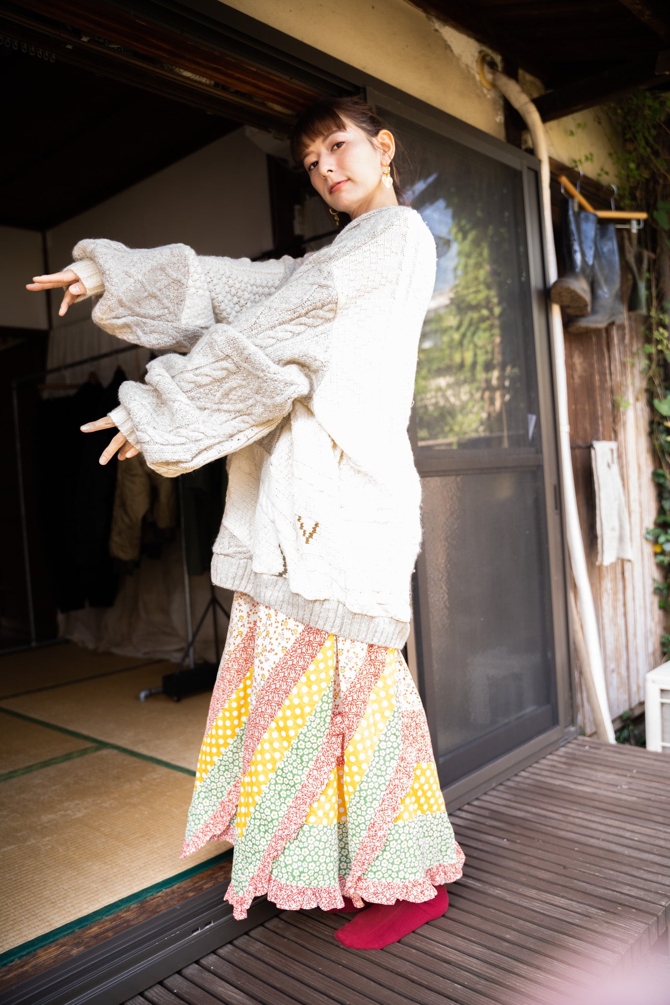 【REMAKEBYK×StyleReborn】Remake Long Fisherman Knit Sweater Ecru×Gray