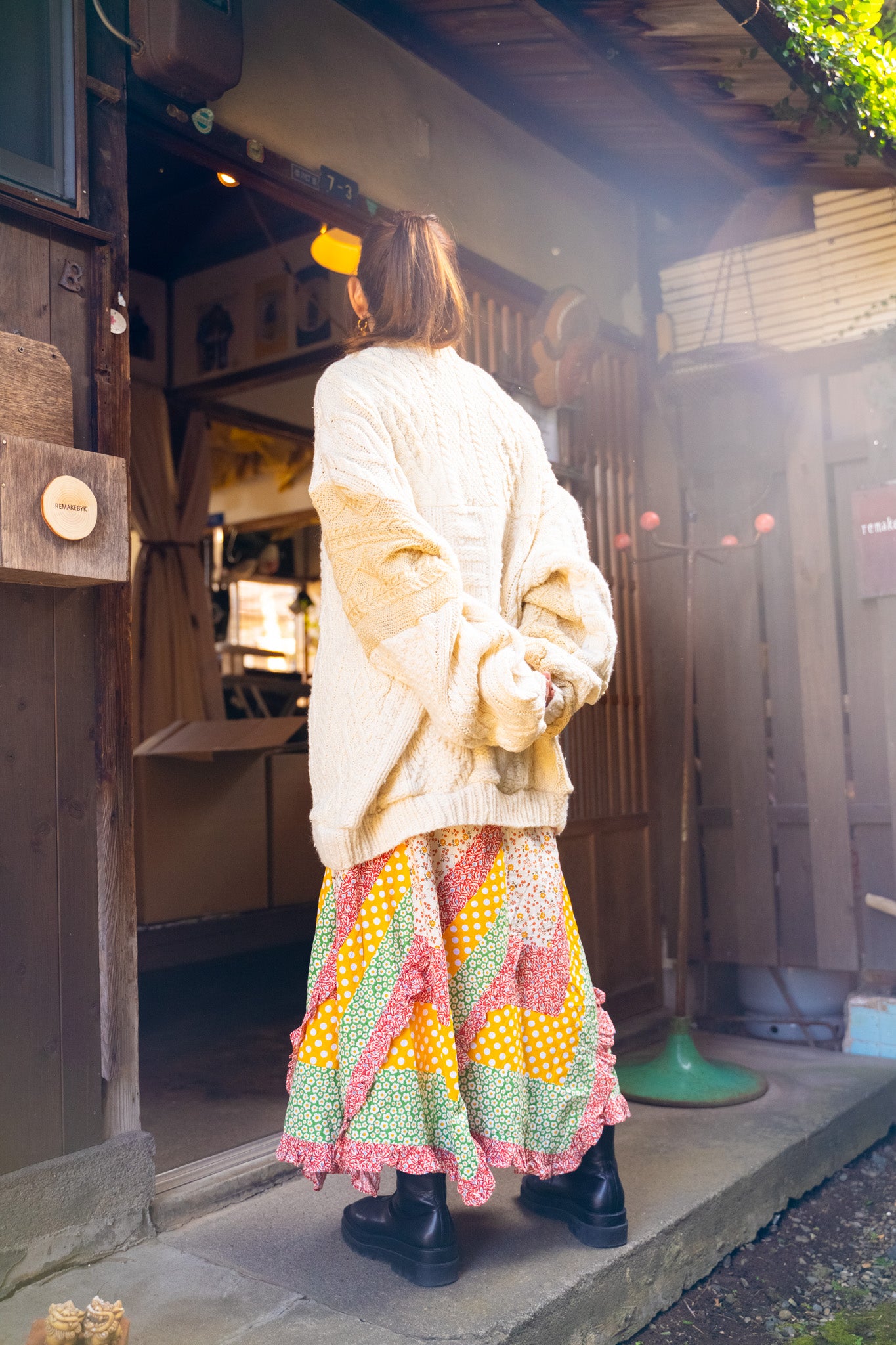 【REMAKEBYK×StyleReborn】Remake Long Fisherman Knit Sweater Ecru×Beige