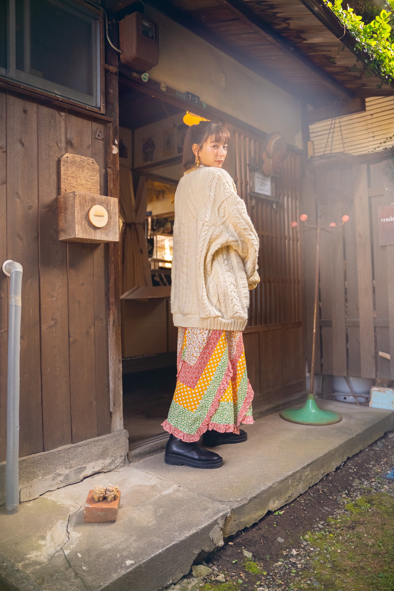 【REMAKEBYK×StyleReborn】Remake Long Fisherman Knit Sweater Ecru×Beige