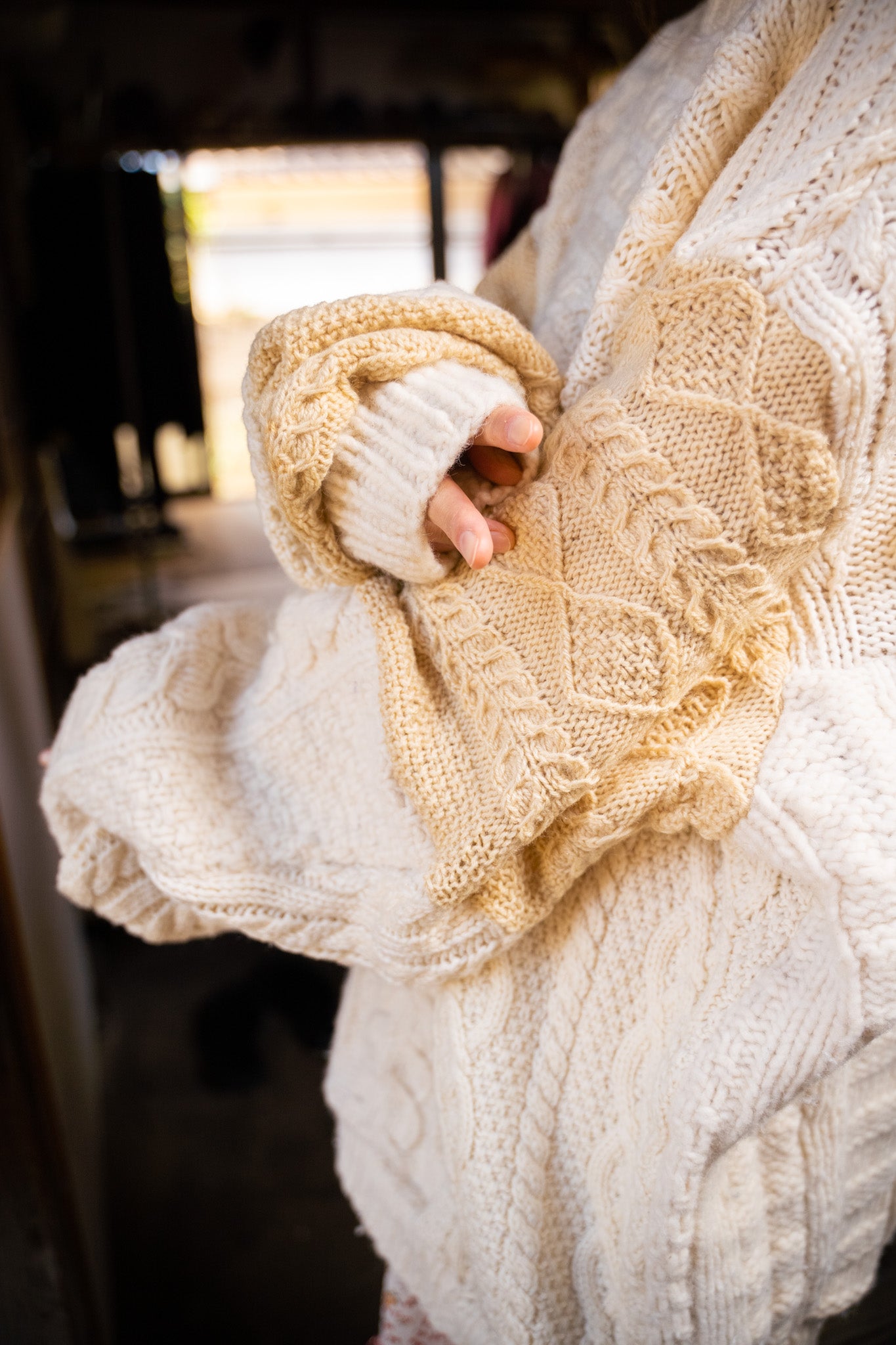 【REMAKEBYK×StyleReborn】Remake Long Fisherman Knit Sweater Ecru×Beige