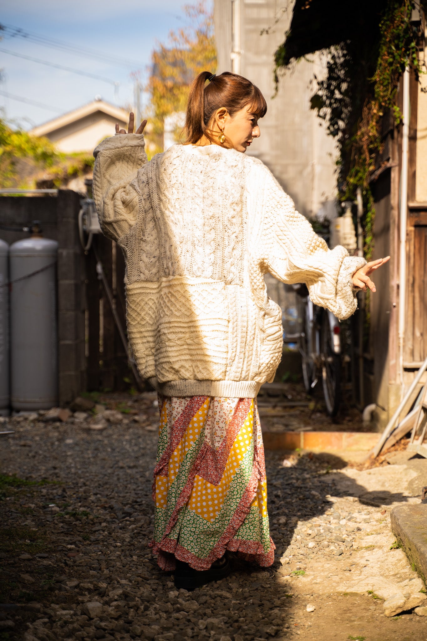 【REMAKEBYK×StyleReborn】Remake Long Fisherman Knit Sweater Ecru×Gray