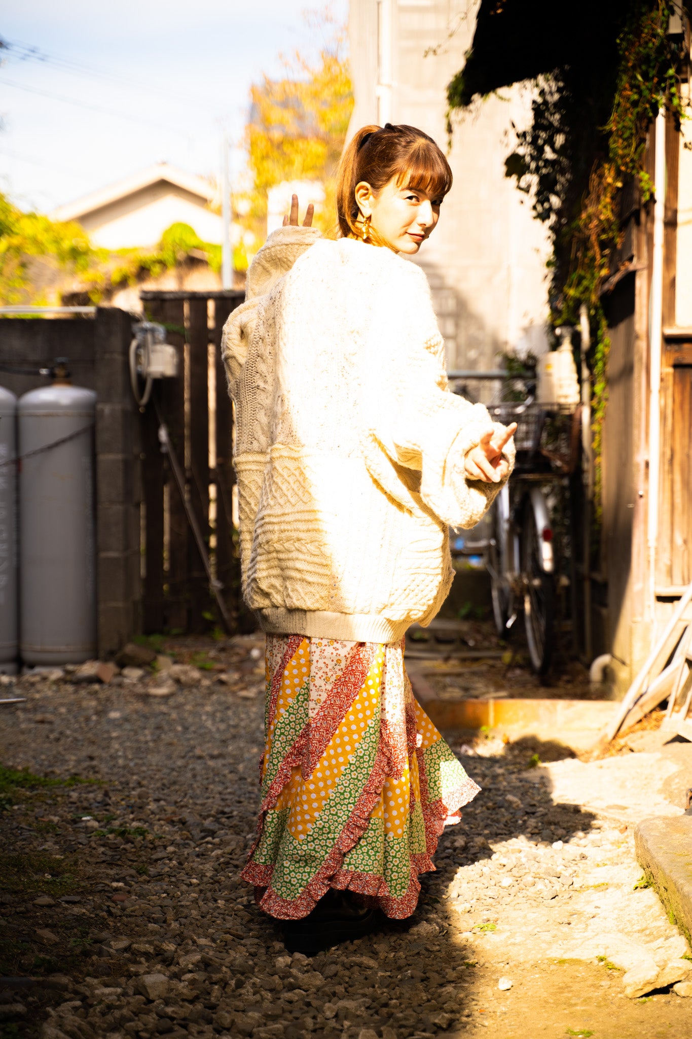 【REMAKEBYK×StyleReborn】Remake Long Fisherman Knit Sweater Ecru×Gray