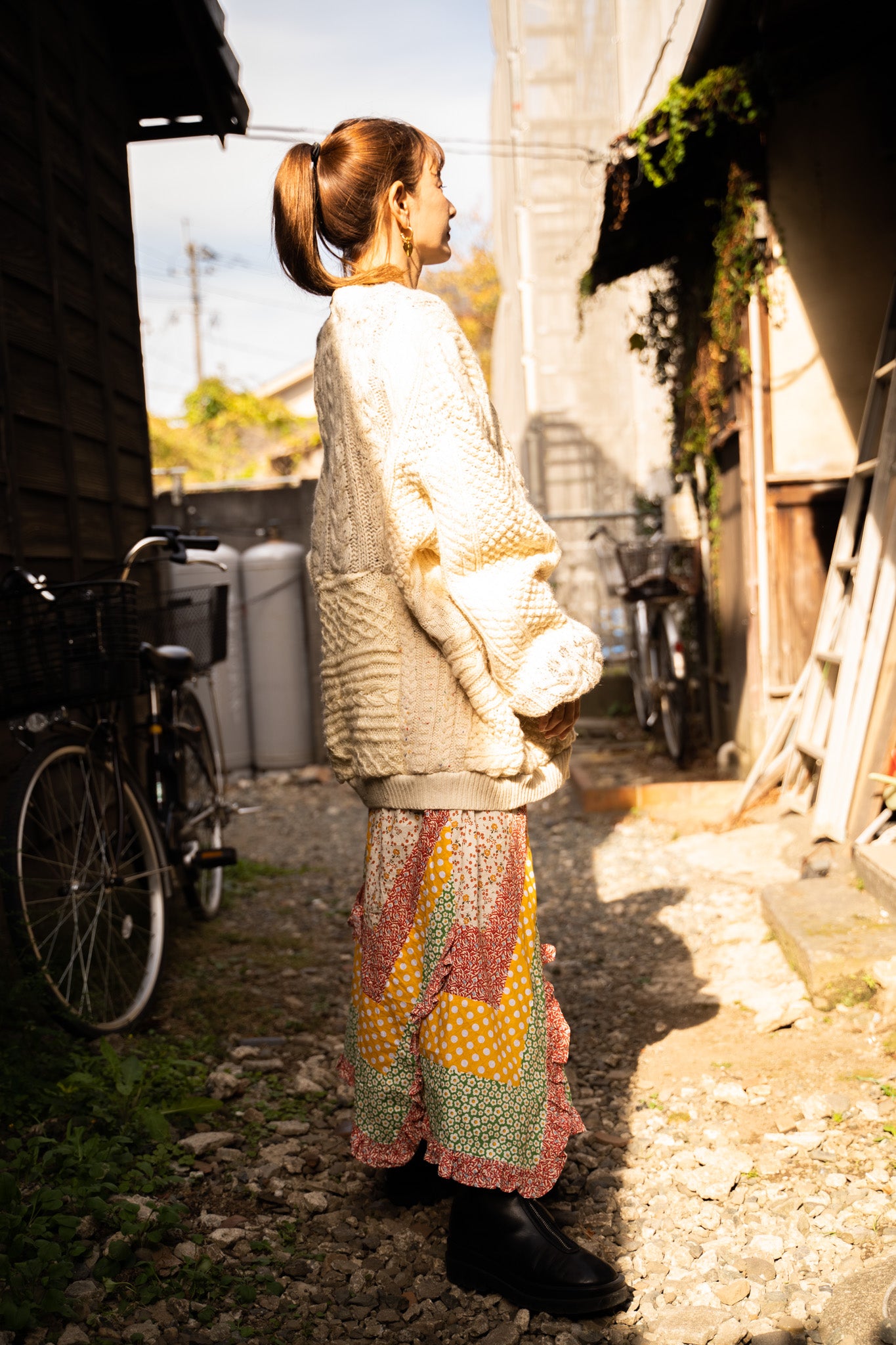 【REMAKEBYK×StyleReborn】Remake Long Fisherman Knit Sweater Ecru×Gray