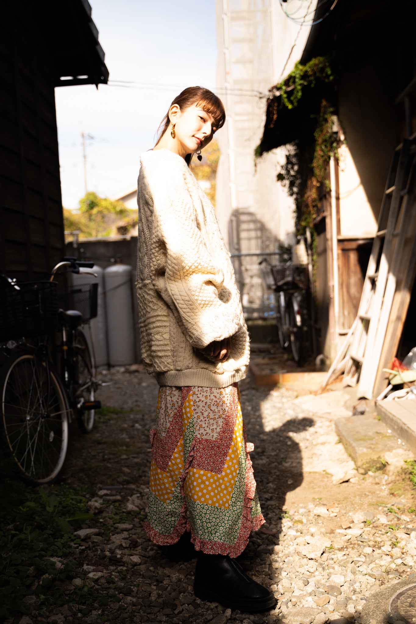 【REMAKEBYK×StyleReborn】Remake Long Fisherman Knit Sweater Ecru×Gray