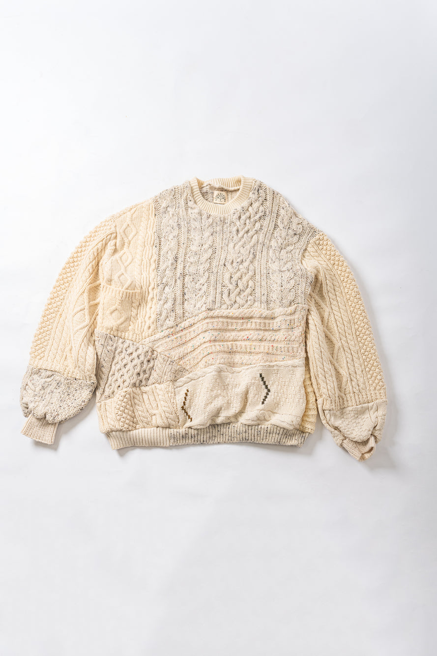 【REMAKEBYK×StyleReborn】Remake Long Fisherman Knit Sweater Ecru×Gray