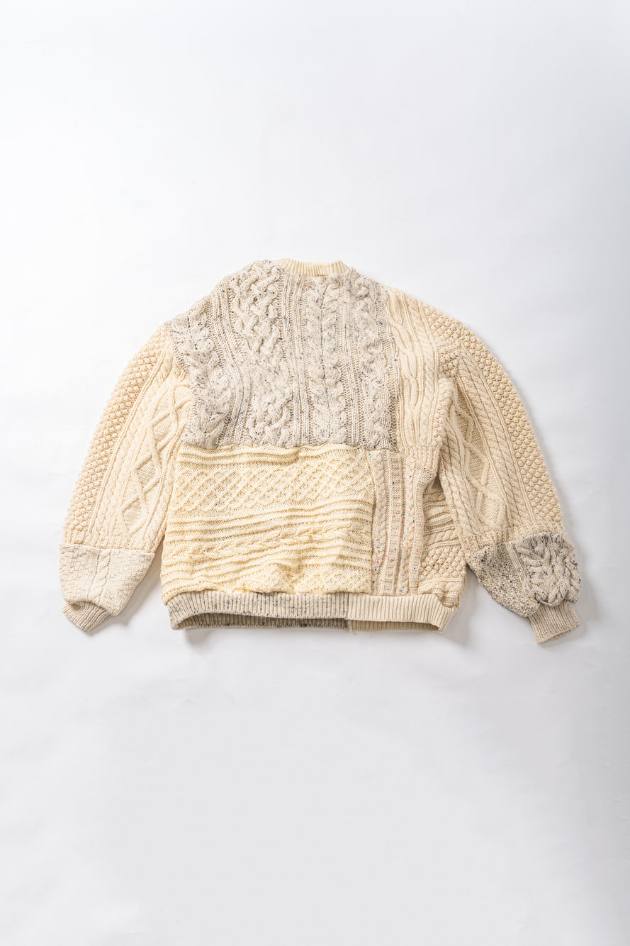 【REMAKEBYK×StyleReborn】Remake Long Fisherman Knit Sweater Ecru×Gray