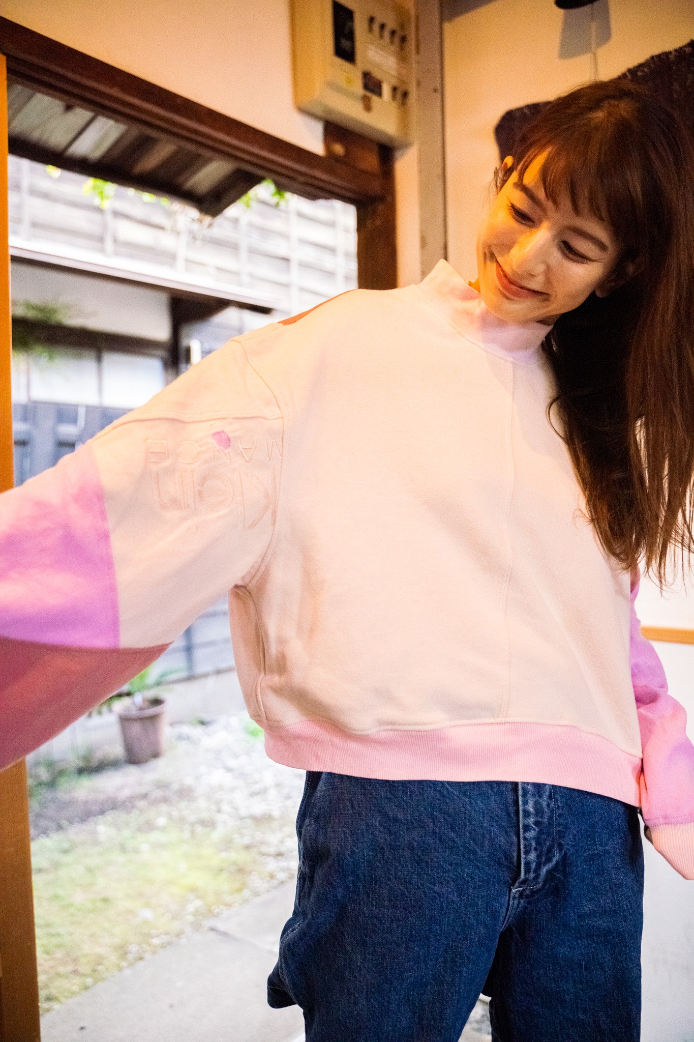 【REMAKEBYK×StyleReborn】Remake Cropped Sweat White×Pink