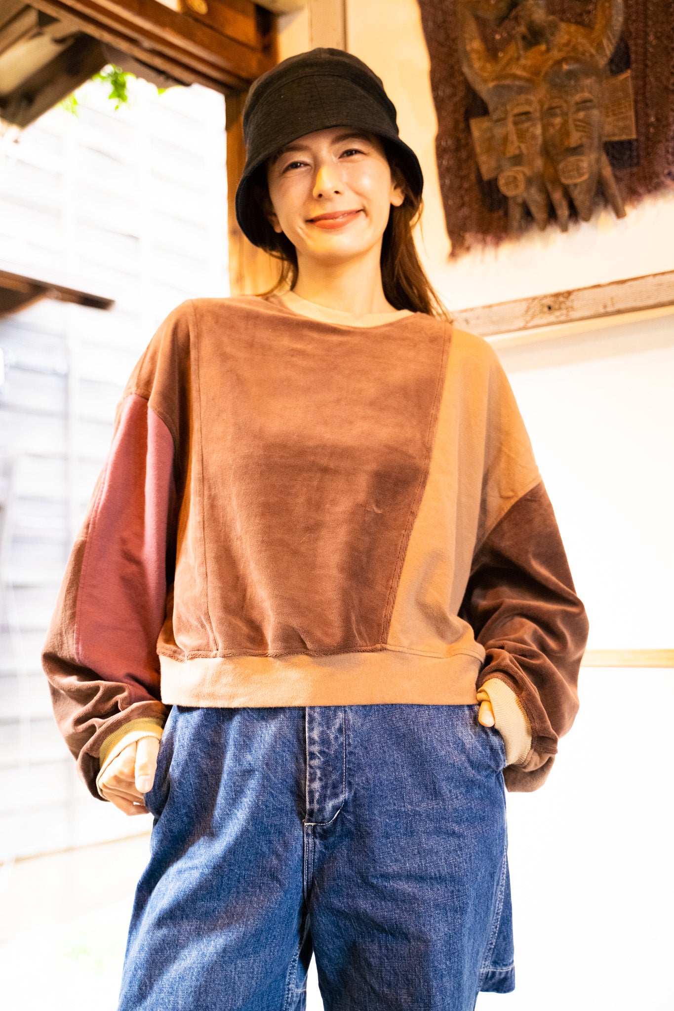 【REMAKEBYK×StyleReborn】Remake Cropped Sweat Brown×Purple