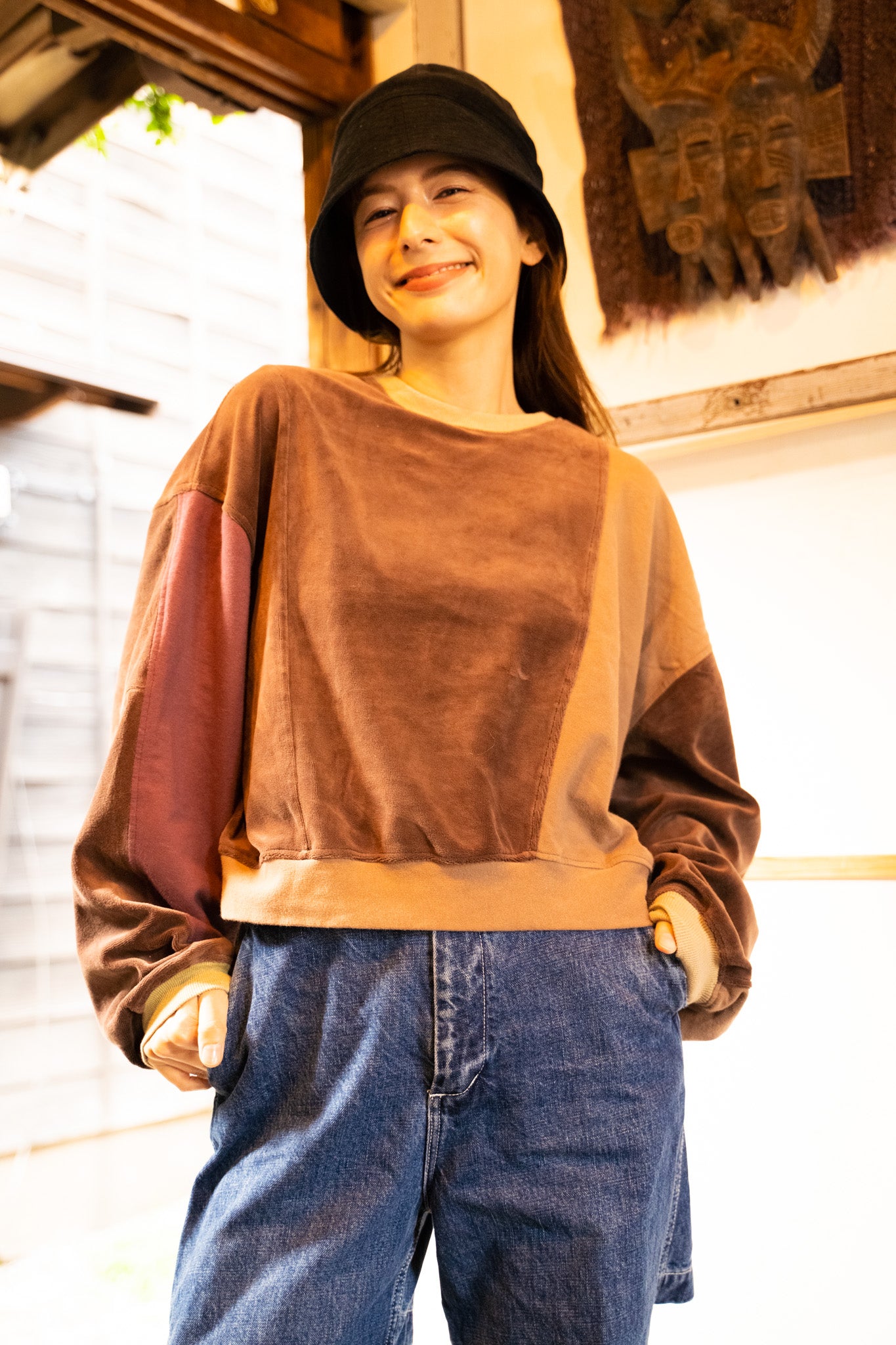 【REMAKEBYK×StyleReborn】Remake Cropped Sweat Brown×Purple