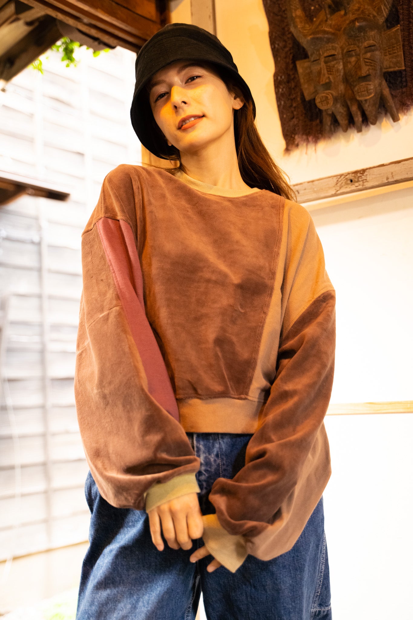 【REMAKEBYK×StyleReborn】Remake Cropped Sweat Brown×Purple