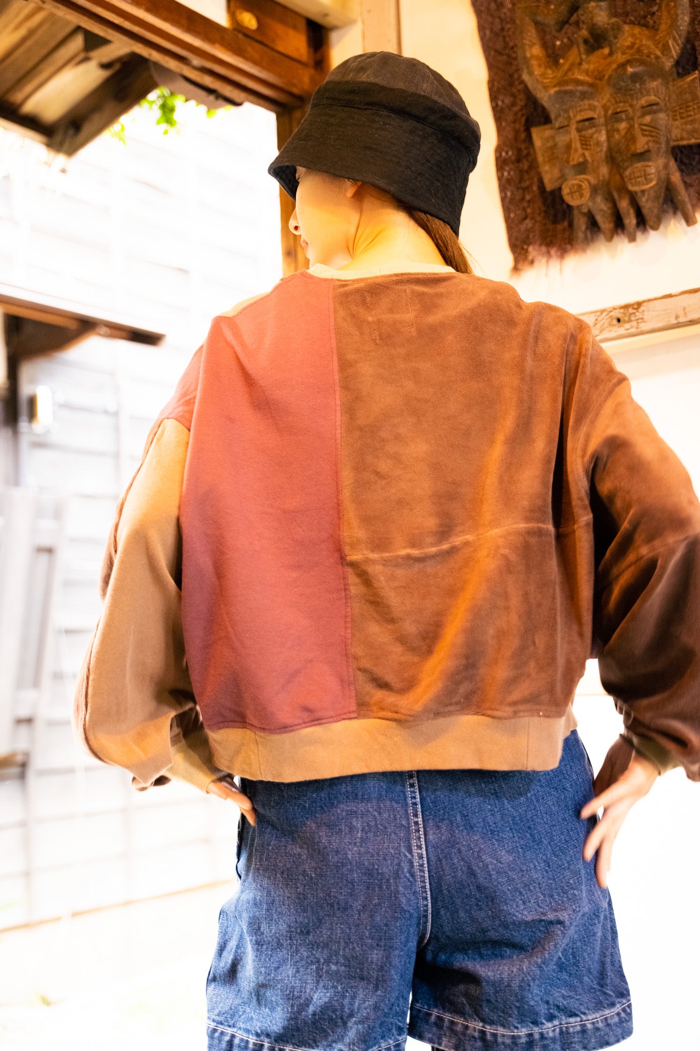 【REMAKEBYK×StyleReborn】Remake Cropped Sweat Brown×Purple