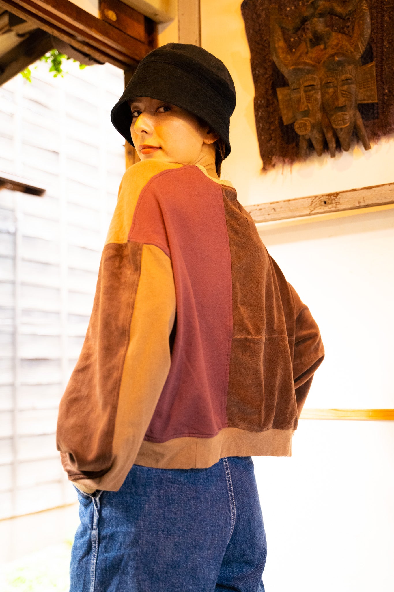 【REMAKEBYK×StyleReborn】Remake Cropped Sweat Brown×Purple